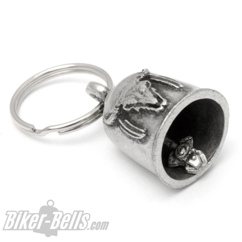 Biker-Bell Büffel mit Federschmuck Indianer Bison Skull Glücksbringer Gremlin Bell